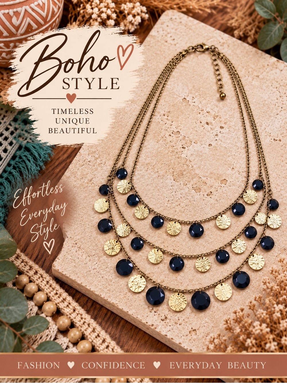 774 Erica Lyons Gold-Tone Multi Strand Necklace with Navy Accents